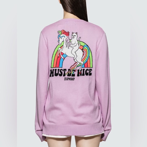 Ripndip Sweaters - RIPNDIP My Little Nerm Knitted Rainbow Cat Unicorn Lavender Purple Sweater M